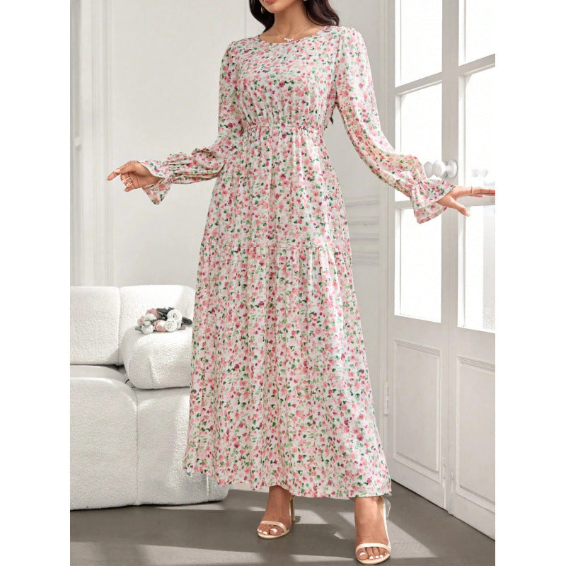 Long-sleeve Springfall Floral Print Dress