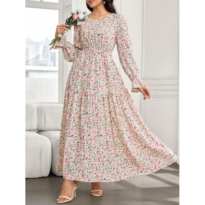 Long-sleeve Springfall Floral Print Dress