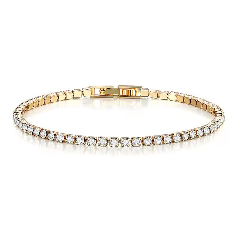 Fashionable Womens Single-row Fully Diamond-encrusted Crystal-gold Plated Bracelet