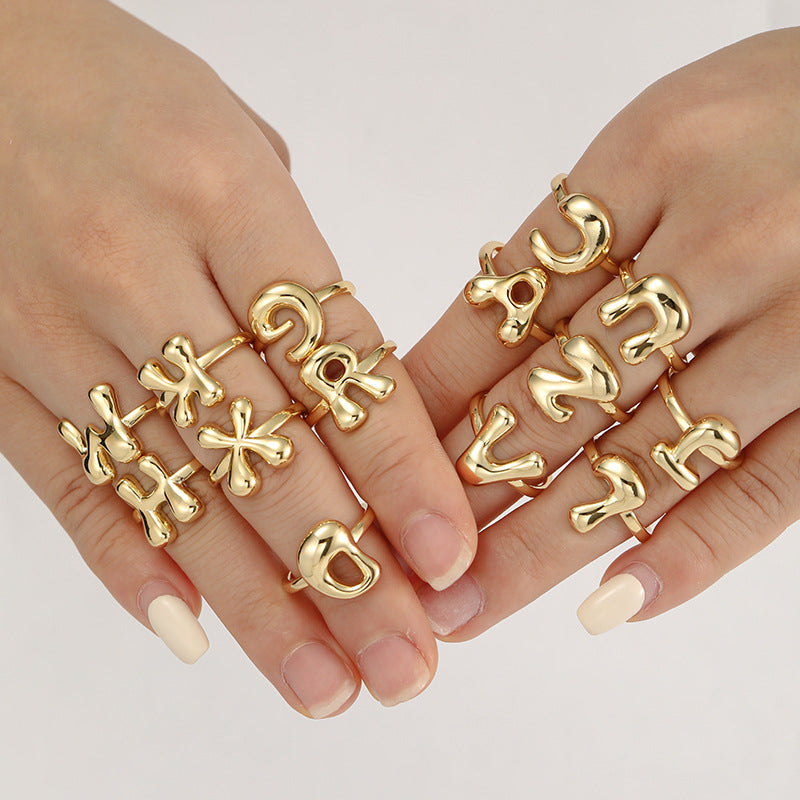 Adjustable English Letter Ring With Adjustable Opening