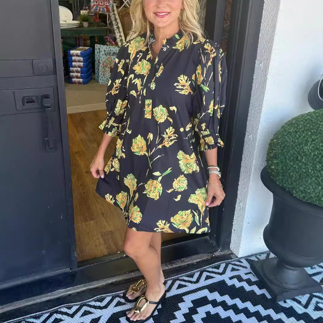 Womens Casual Dress With Bell Sleeves