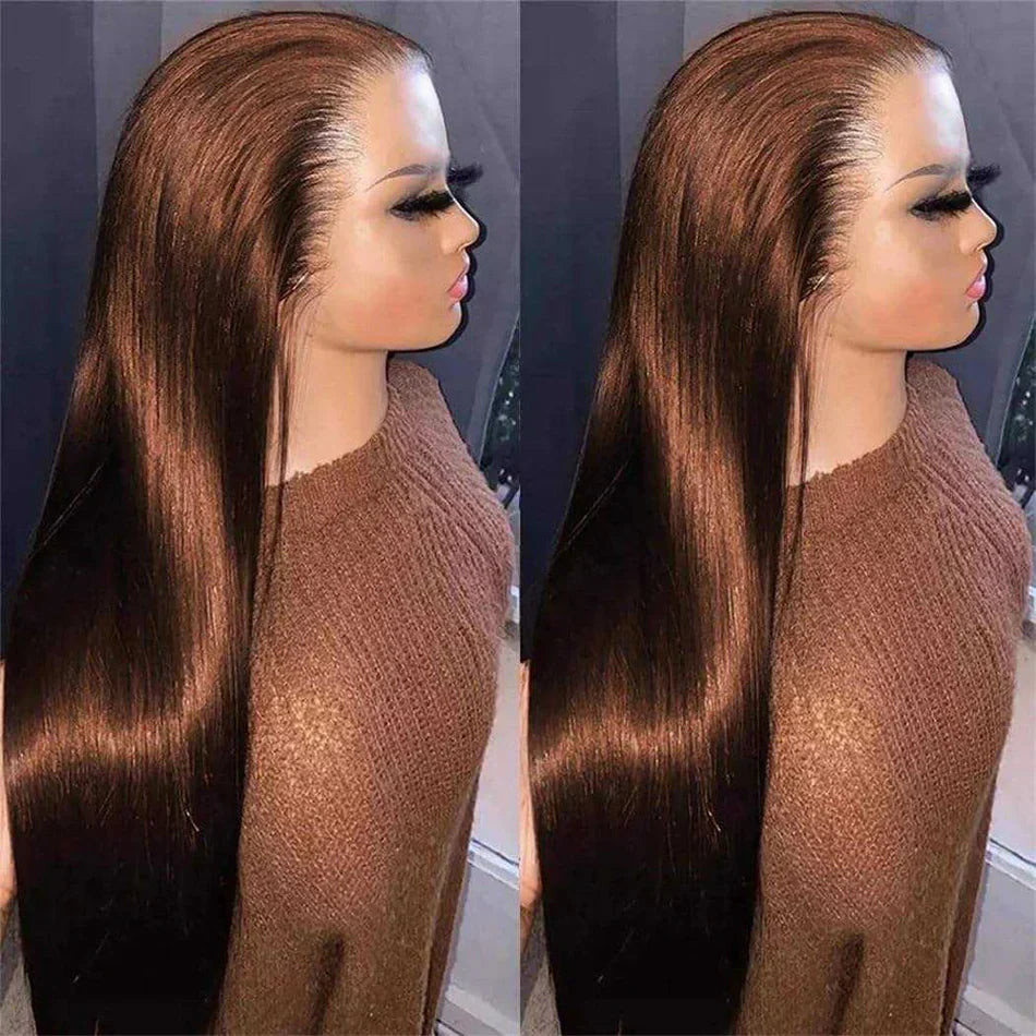 250% Density #4 Dark Brown 13x6 HD Lace Front Bone Straight Human Hair Wigs Chocolate Brown Straight Lace Frontal Wigs For Women