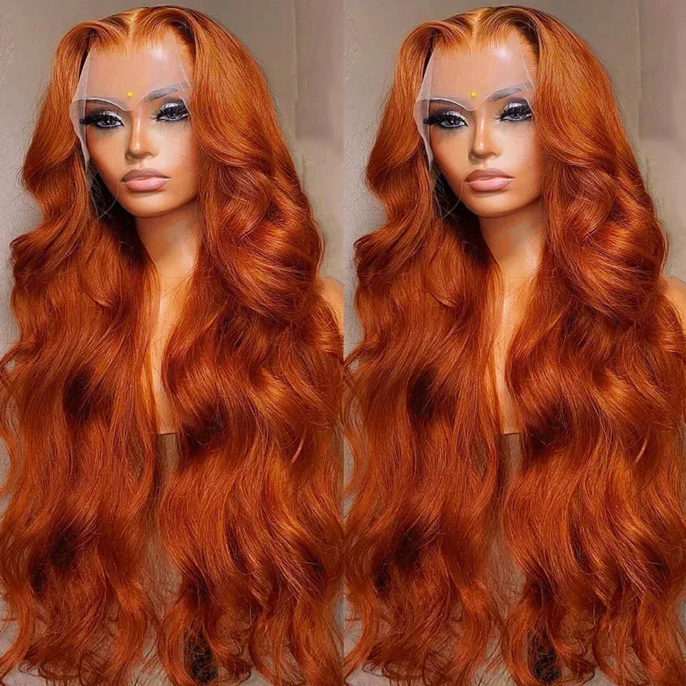250% Orange Ginger Lace Front Wig Human Hair 13x6 Hd Body Wave Lace Front Wig 30 34inch Blonde Colored Human Hair Wigs On Sale
