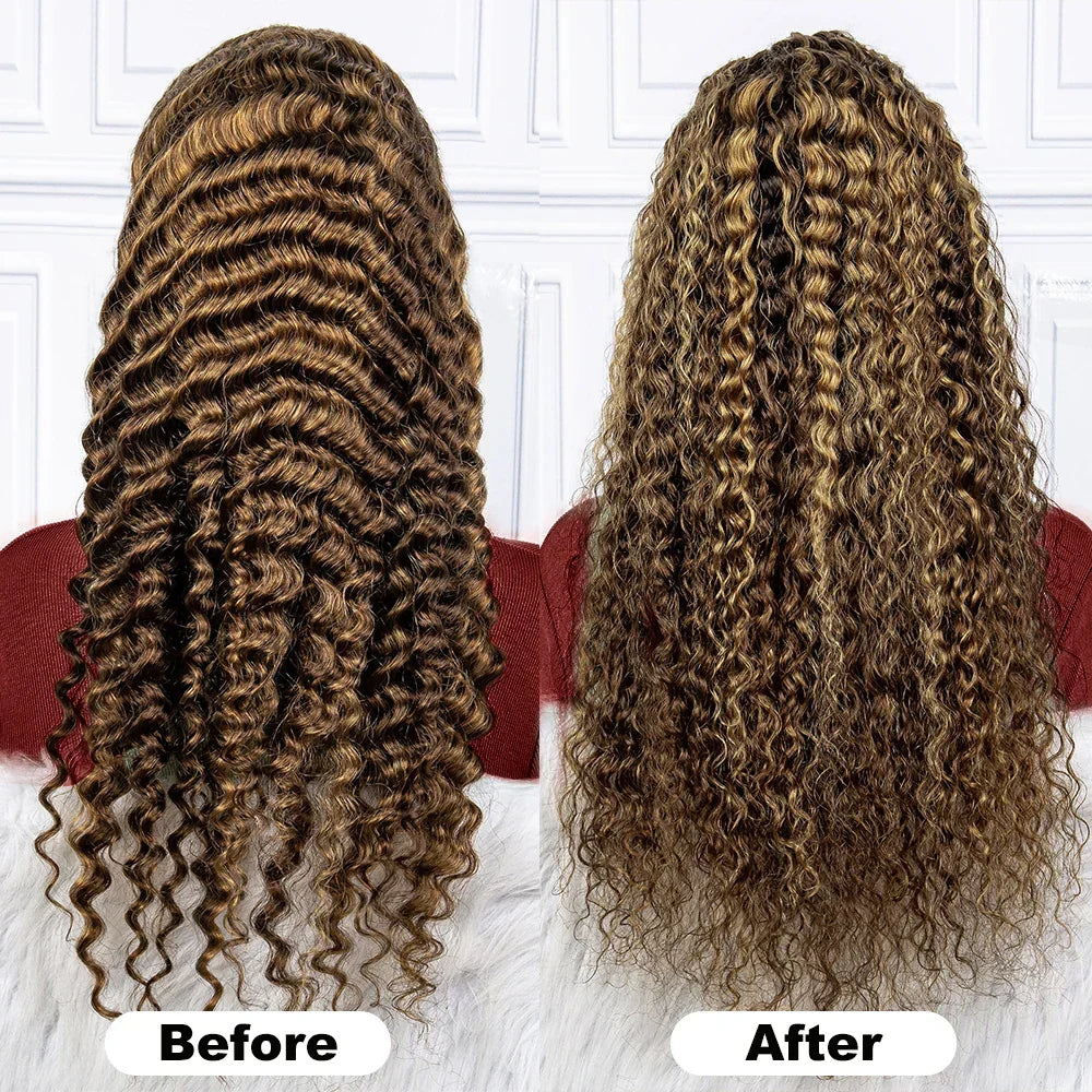 250% 360 Full Lace Piano Highlight Ombre Wig 13x6 HD Lace Frontal Wig 13x4 Front Deep Curly Remy Human Hair Glueless PrePlucked