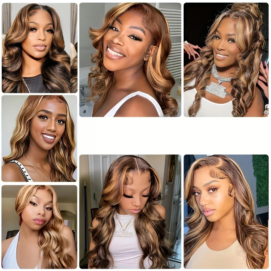 250 Density P4/27 Honey Blonde Highlight Wig 30 Inch 13x4 13X6 HD Body Wave Lace Front Human Hair HD Pre Plucked with Baby Hair