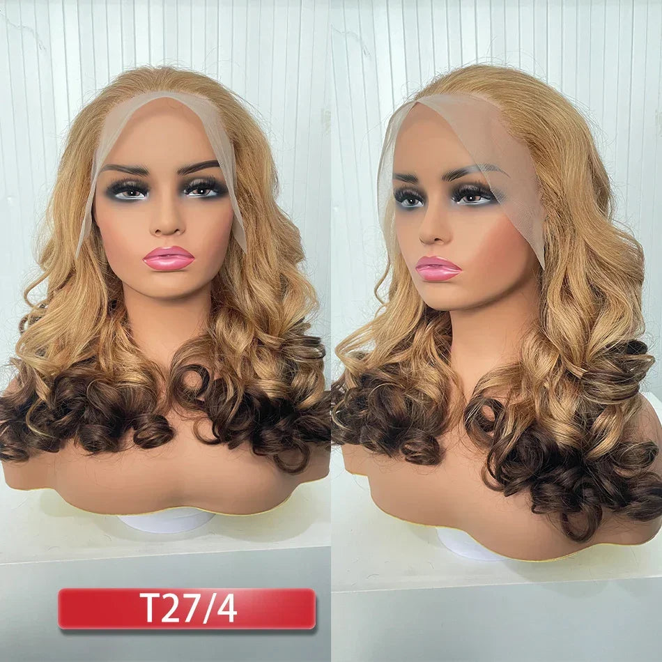 100% Malaysia Hair Bouncy Curly Wigs 250 Density Ombre Double Drawn Hair Glueless Wigs 100% Human Hair 13x4 HD Lace Frontal Wigs