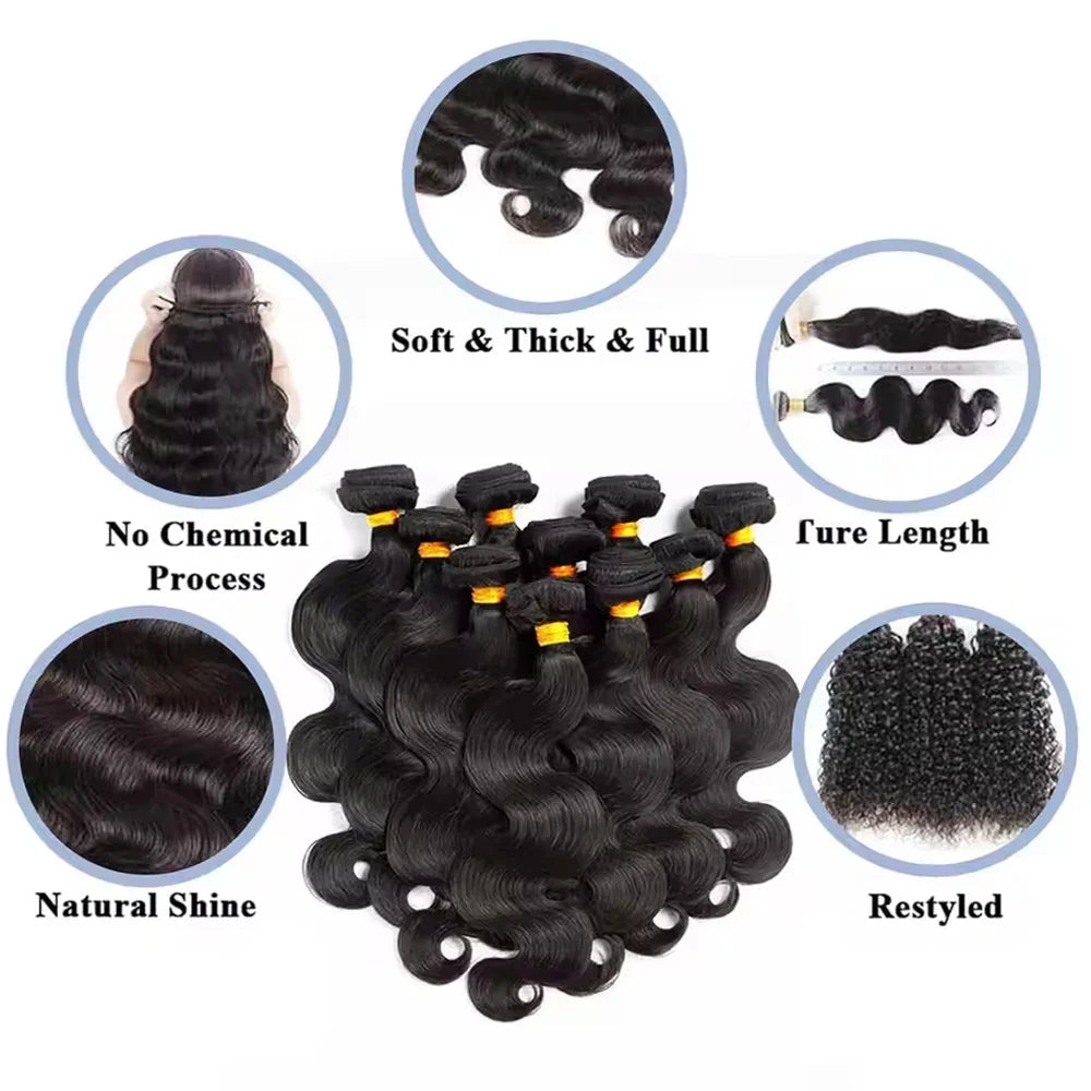12A Body Wave Human Hair Bundles 34 Inch Human Hair Unprocessed Brazilian Virgin 3 4 Pcs Raw Hair Bundles Weave Extensions