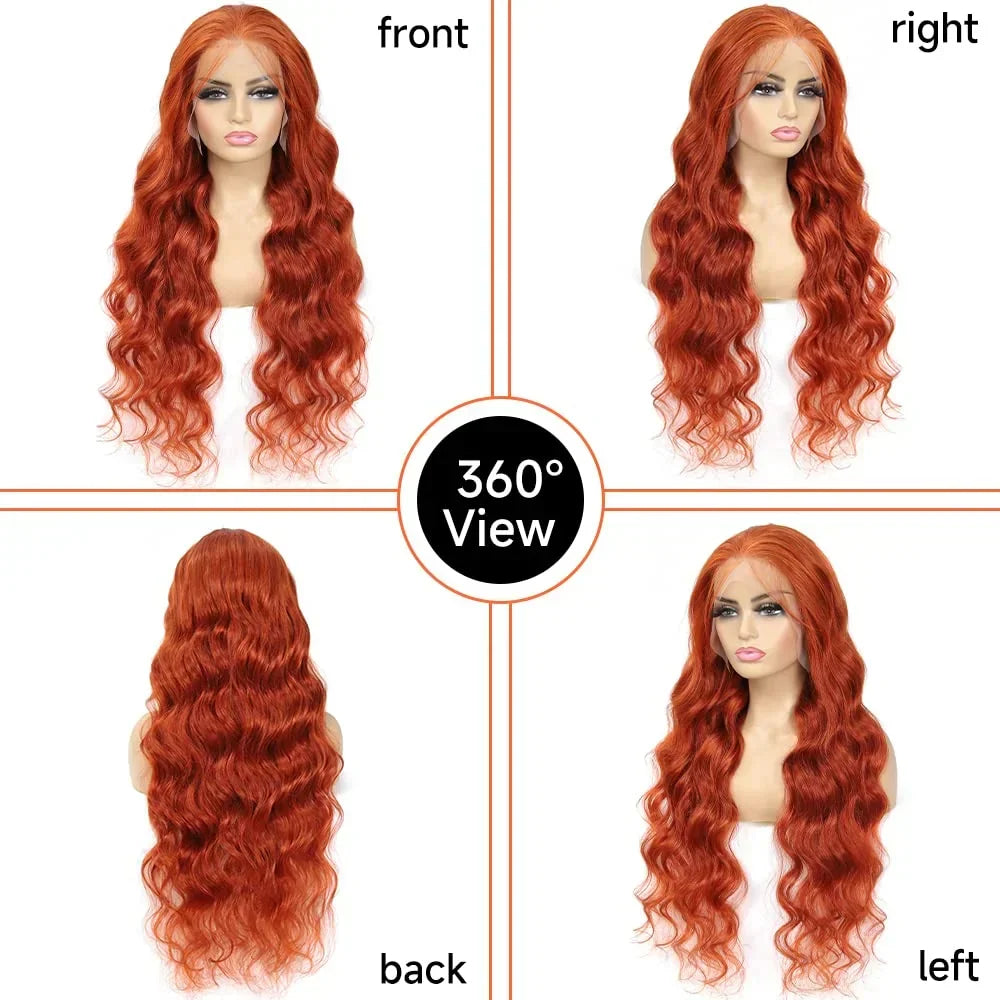 250% Orange Ginger Lace Front Wig Human Hair 13x6 Hd Body Wave Lace Front Wig 30 34inch Blonde Colored Human Hair Wigs On Sale