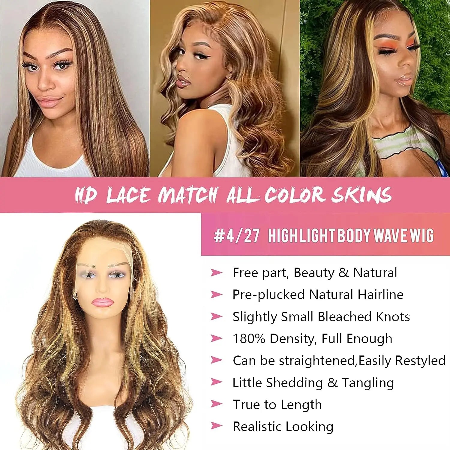 250 Density P4/27 Honey Blonde Highlight Wig 30 Inch 13x4 13X6 HD Body Wave Lace Front Human Hair HD Pre Plucked with Baby Hair