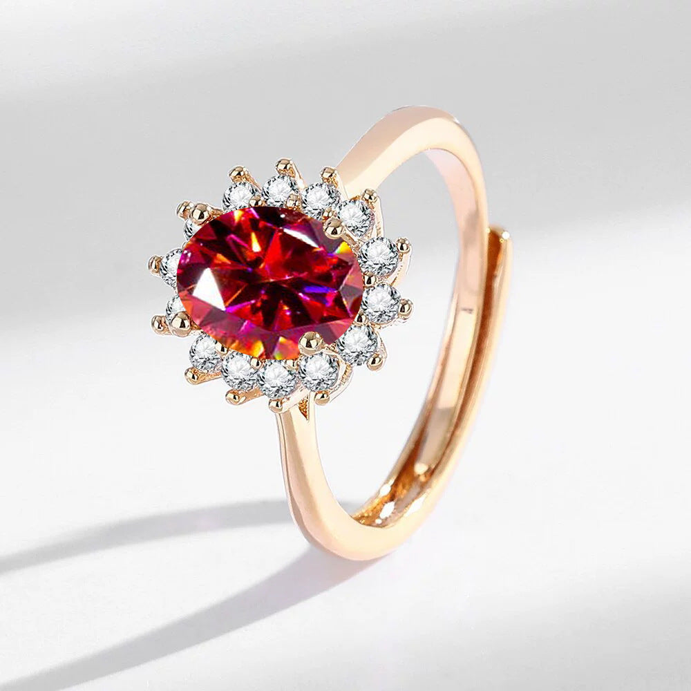 Light Luxury Sunflower Ring Champagne Gold With Colorful Gemstones High-Quality Hand Jewelry